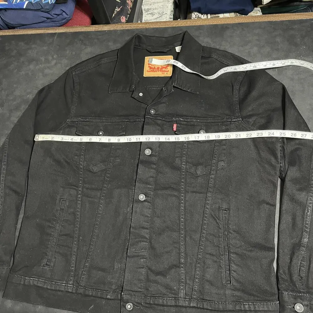 Levi's Black Denim Bomber Jacket Vintage Trucker Donut Button Front Unlined Raw